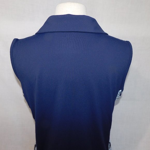 Coral Bay Womens L Navy Blue White Floral Detail Sleeveless Golf Polo Shirt - Picture 11 of 12